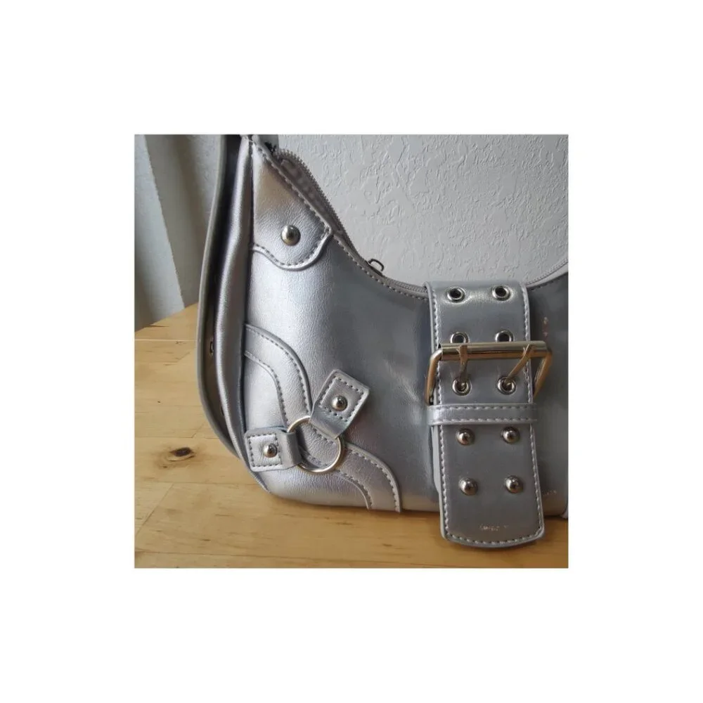 Silver Faux Leather Shoulder Bag